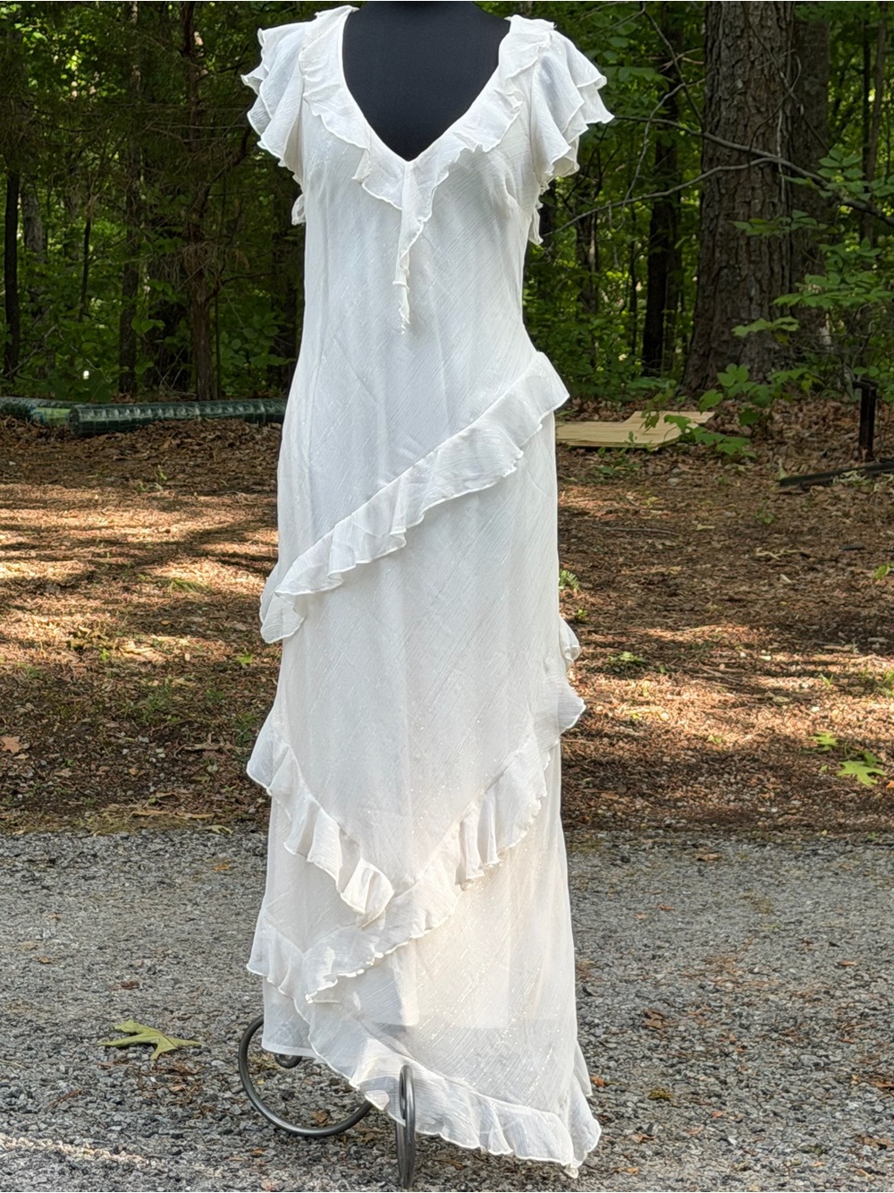 Francesca's Collections White Ruffled V‑Neck Maxi Dress - Picture 3 of 9